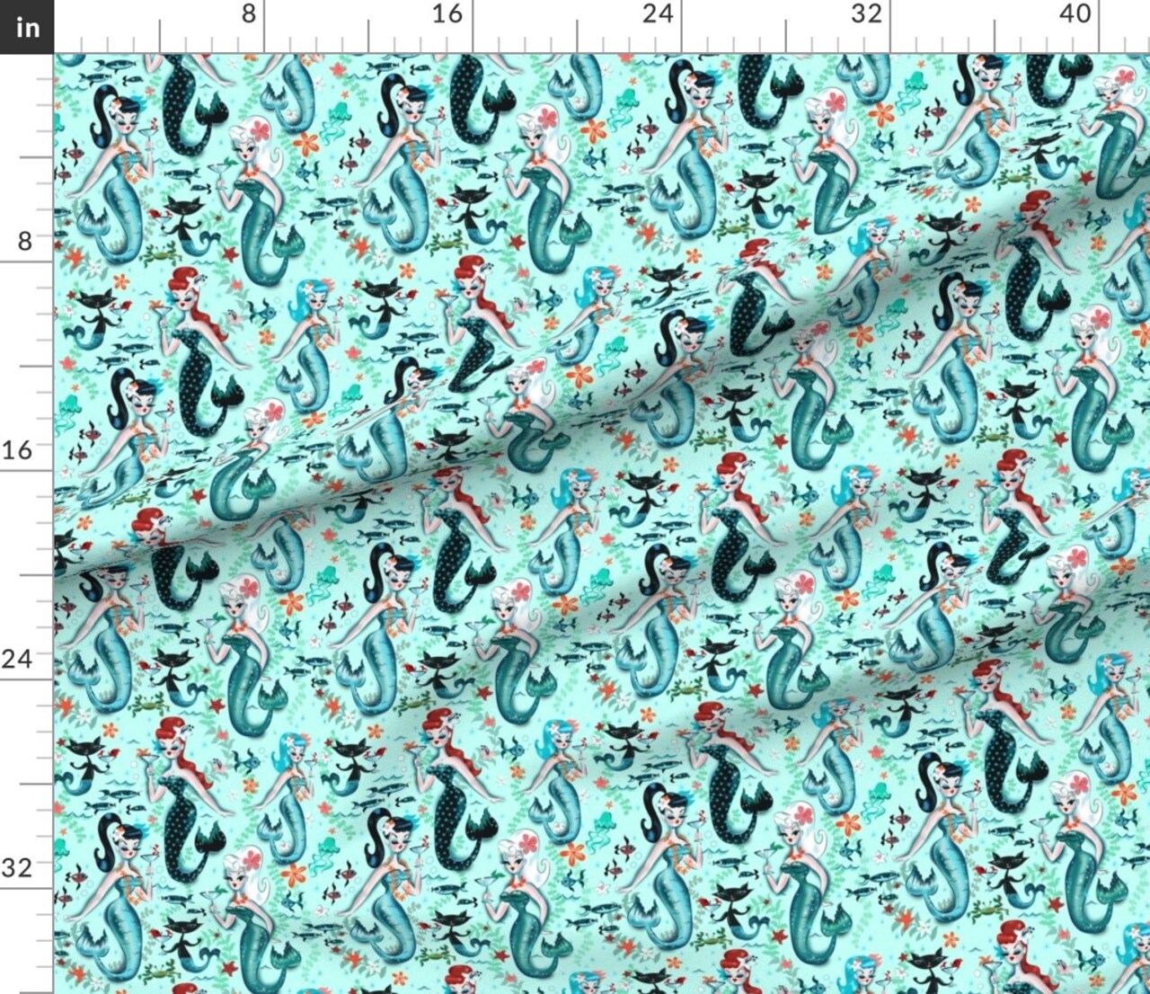 Various Fabrics by the Yard or Fat Quarter Midcentury Mod, Mermaids, Martini, Retro, Cocktail, Aqua, Cat, Starfish, Vintage, Kistch, Mod Custom Printed Fabric by Spoonflower